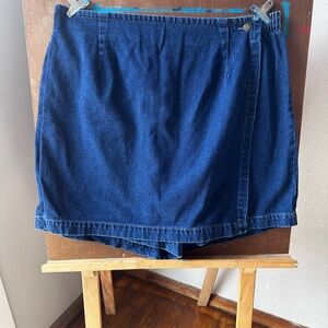 Basic Editions Dark Blue Denim Skort with Elastic Waist
